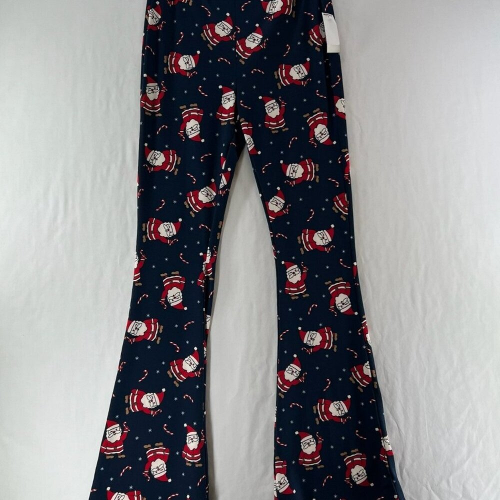 Celebrate Together Christmas Flare Pants Womens S High-Rise Santa Print Navy Red